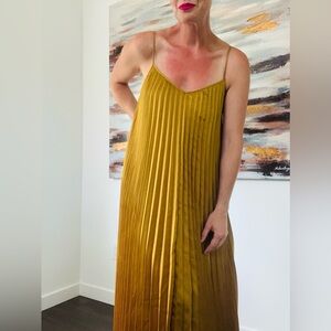 CLUB MONACO Gold Pleated Maxi Dress